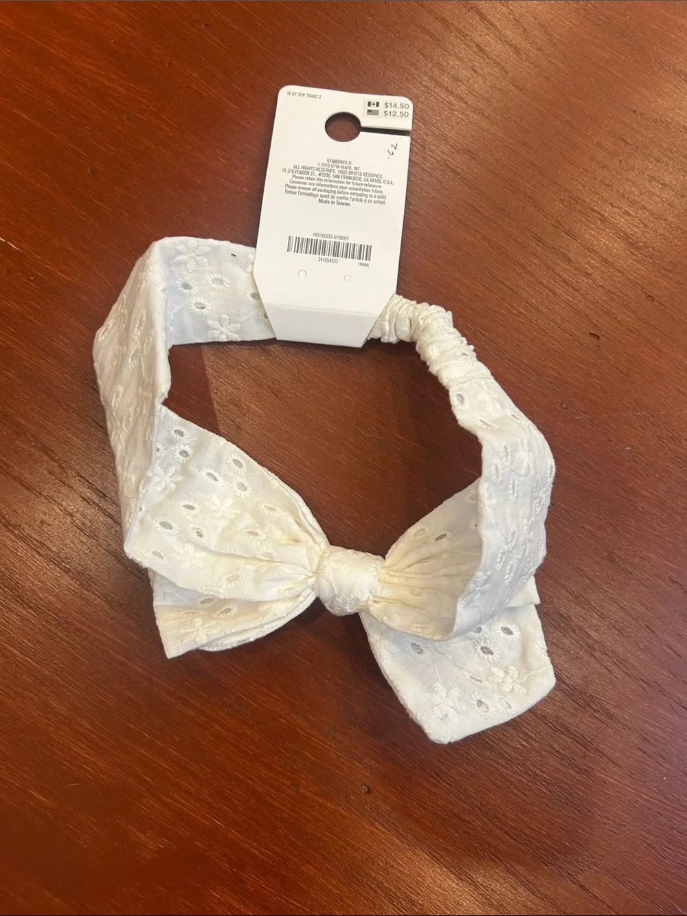 Gymboree White Eyelet Bow Headband with Elastic Knot